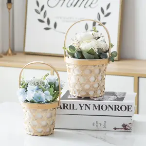 Small White Ceramic Plant Pot Succulent Planter with Movable Wooden Stand Dia 11 cm