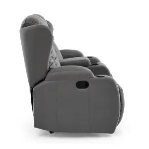 Caesar 2 Seater Grey Technology Fabric Modern Manual Recliner Sofa W Drinks Console