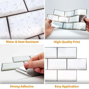 Walplus Off-White Subway Brick 2D Tile Stickers 12 Pcs