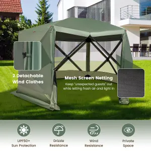 Costway 346 x 305 cm Pop-up Screen House Tent 6-Sided Camping Gazebo Instant Setup Hub Tent with Portable Carrying Bag