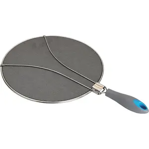 Splatter Screen - 29cm Stainless Steel Odour Absorbent Frying Pan Splatter Guard Lid Cover with Carbon Filter & Folding Handle