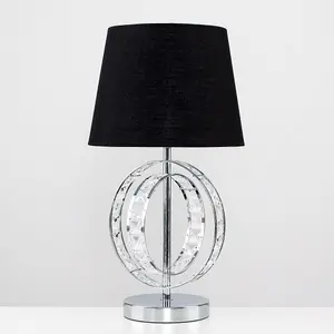 ValueLights Rothwell Chrome Acrylic Jewel Intertwined Double Hoop Table Lamp with Black Shade and LED Bulb