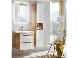 Wall Vanity Sink Unit 400mm Cloakroom Bathroom Small Cabinet White Gloss Oak Aruba