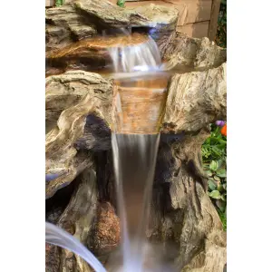 Primrose Montana Falls Log and Rock Effect Cascade Water Feature Garden Fountain with Lights H77cm