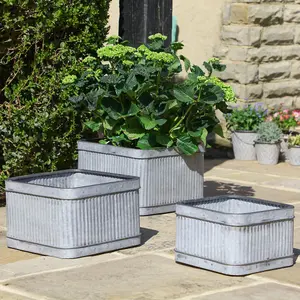 Set of 3 Corrugated Dolly Indoor Outdoor Garden Planters