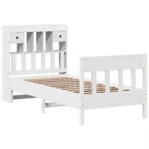 Berkfield Bed Frame without Mattress White 75x190 cm Small Single Solid Wood Pine