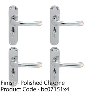 4 PACK - Smooth Rounded Bathroom Latch Door Handle - Polished Chrome Lever on Backplate