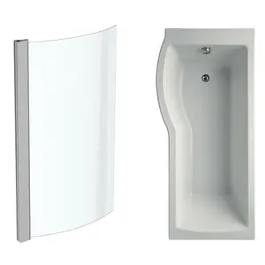 Ideal Standard Tempo Arc White P-shaped Left-handed Shower Bath, panel & screen set (L)1695mm