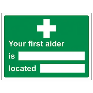 First Aider/Location First Aid Sign - Adhesive Vinyl - 200x150mm (x3)