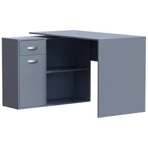 Vida Designs Longton Grey Adjustable L-Shaped Computer Desk with Shelves, Drawer and Door