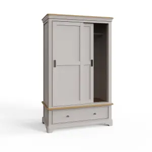 2 Door 1 Drawer Sliding 1.2M Combination Wardrobe Grey Painted Oak