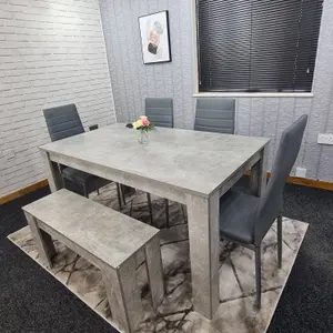 Grey Dining Table with 4 Chairs and 1 Bench Kitchen Dining Set of 6