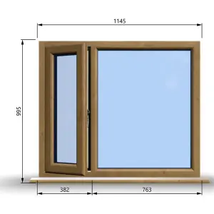 1145mm (W) x 995mm (H) Wooden Stormproof Window - 1/3 Left Opening Window - Toughened Safety Glass