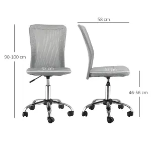 Vinsetto Armless Office Chair with Adjustable Height Mesh Back Wheels Grey