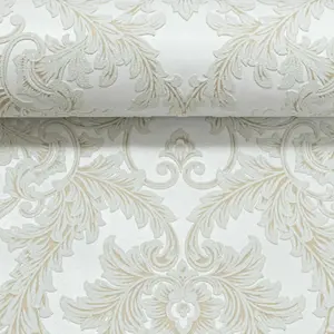 Gold Cream Glitter Baroque Floral Damask Heavyweight Feature Vinyl Wallpaper