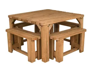 QUADRUM Rounded Picnic Table With 4 Benches (Rustic brown finish)