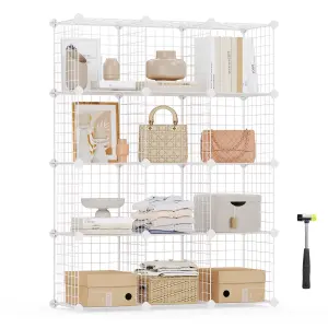 SONGMICS 12-Cube Wire Grid Storage Rack, Interlocking Shelving Unit with Metal Mesh Shelves and PP Plastic Sheets