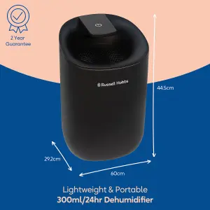 Russell Hobbs Compact Dehumidifier Fresh Air Mini 300ml/day Black RHDH1061B