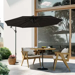 3M Outdoor Black Cantilever Crank Tilt Swivel Banana Umbrella Sunshade without Base