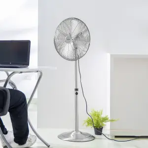 Geepas 16 Inch Chrome Metal Pedestal Fan Floor Fan 3-Speed