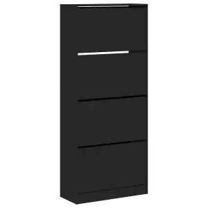 Berkfield Shoe Cabinet with 4 Flip-Drawers Black 80x34x187.5 cm