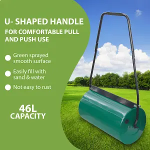 GARDEN LAWN METAL WATER SAND FILLED MANUAL GRASS ROLLER 46L