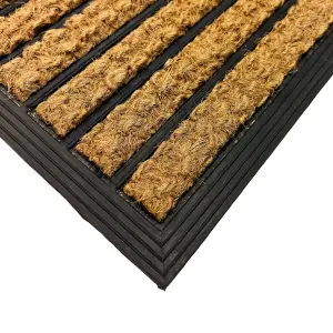 Mighty Mats® Natural & Black Boucle Striped Door mat, 70cm x 40cm