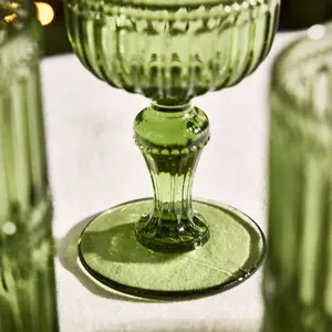 Set of 6 Luxury Embossed Green Drinking Wine Glass Wine Goblets 300ml