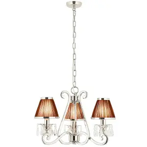 Esher Ceiling Pendant Chandelier Nickel Crystal & Black Shades 3 Lamp Light