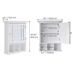 Teamson Home Wall Mounted Mirrored Bathroom Medicine Cabinet, Bathroom Storage, White