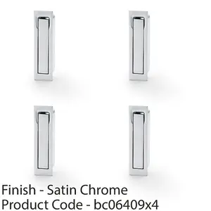 4 PACK - Flush Sliding Pocket Door Pull Handle - Satin Chrome 70mm x 19mm Finger Edge