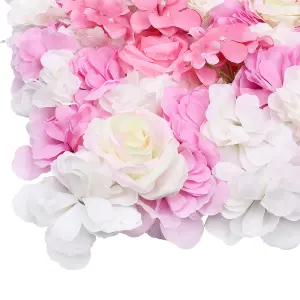 Artificial Flower Wall Backdrop Panel, 60cm x 40cm, White, Pink &Ivory