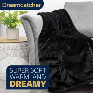 Dreamcatcher Blanket Throw Soft Faux Fur 160 x 130cm Overblanket Black