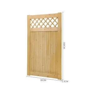 Rhombus Garden Wood Fence Gate with Door Latch 90cm W x 150cm H