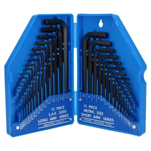 30pc Metric and Imperial AF SAE Allen Hex Keys 0.7mm - 10mm / 0.028 -3/8