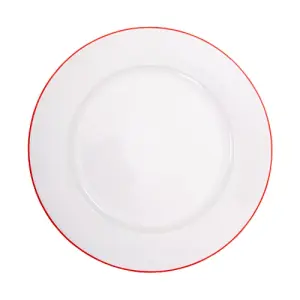 Set of 4 Durable White Ceramic Side Plates with Elegant Red Rim