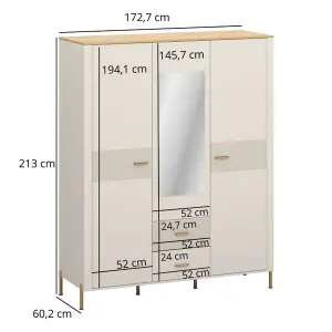 Ruben 3 Door Wardrobe with Mirror - Cashmere / Stone Oak