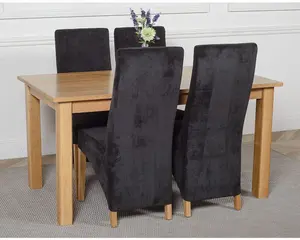 Oslo 150 x 90 cm Medium Oak Dining Table and 4 Chairs Dining Set with Lola Black Fabric Chairs