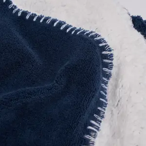 Brentfords Sherpa Throw Over Flannel Fleece Fluffy Blanket Mink - Navy