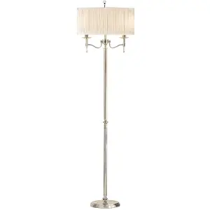 Luxury Classic Twin Arm Feature Floor Lamp Polished Nickel & Beige Organza Shade