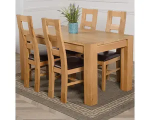 Kuba 150 x 85 cm Chunky Medium Oak Dining Table and 4 Chairs Dining Set with Yale Chairs