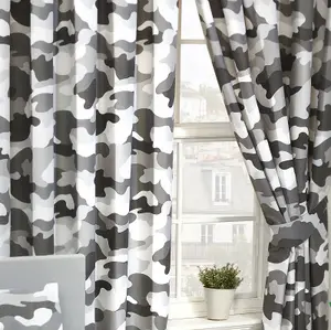 Grey Army Camouflage Lined 72'' Curtains