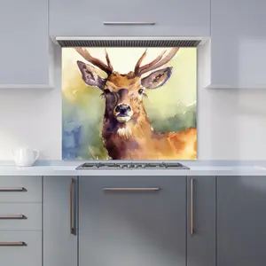 Splendid Stag Watercolour Premium Glass Kitchen Splashback W700mm x H750mm