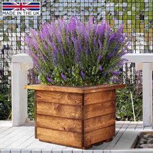 HORTICO™ Wooden Planter, 41cm Square Planter Box, Made in the UK Scandinavian Red Wood Outdoor Plant Pots H31 L41 W41 cm, 25L