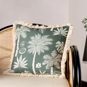 Paoletti Colonial Palm Fringed Feather Rich Cushion