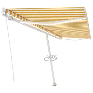 Berkfield Manual Retractable Awning with LED 500x300 cm Yellow and White