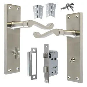 Door Handles Victorian Scroll Lever Bath Lock - Satin Pack Hinges 150 x 40mm