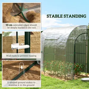 Outsunny 214x118x212cm Walk-In Lean to Wall Tunnel Plastic Greenhouse with Doors