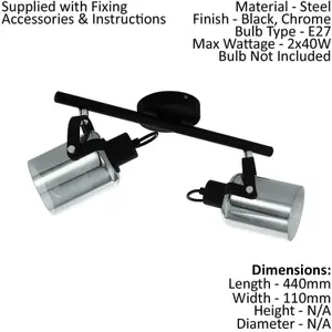 Flush Ceiling Light Black Chrome Shade Black Glass Vaporized Bulb E27 2x40W