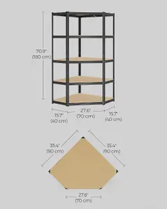 SONGMICS Shelving Unit, Corner Shelf 5-Tier, Heavy Duty Metal Units for Room, Warehouse, Ink Black and Natural Beige